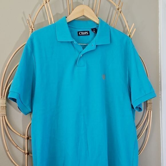 Chaps Bluebird Turquoise Short Sleeve100% Cotton Polo Shirt Sz L - Picture 2 of 10